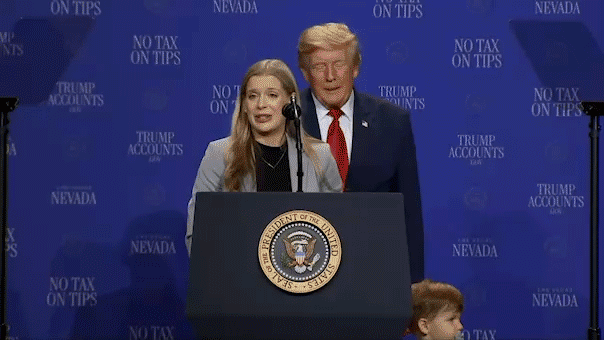 Trump jokes about Biden while stopping toddler from falling in Vegas